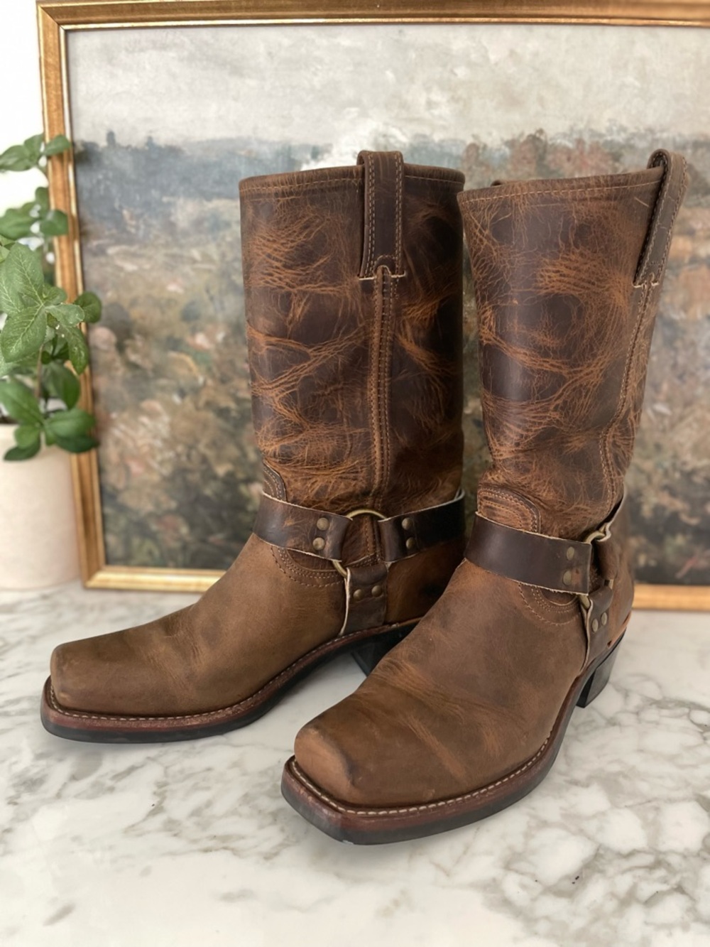 Frye 12R Harness Boots 77300 Brown Distressed Leather USA Size 10 M Womens - Picture 13 of 14